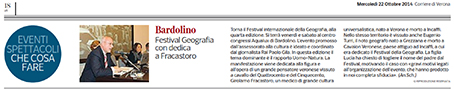 Corriere di Verona 22.10.2014: Festival Geografia con dedica a Fracastoro