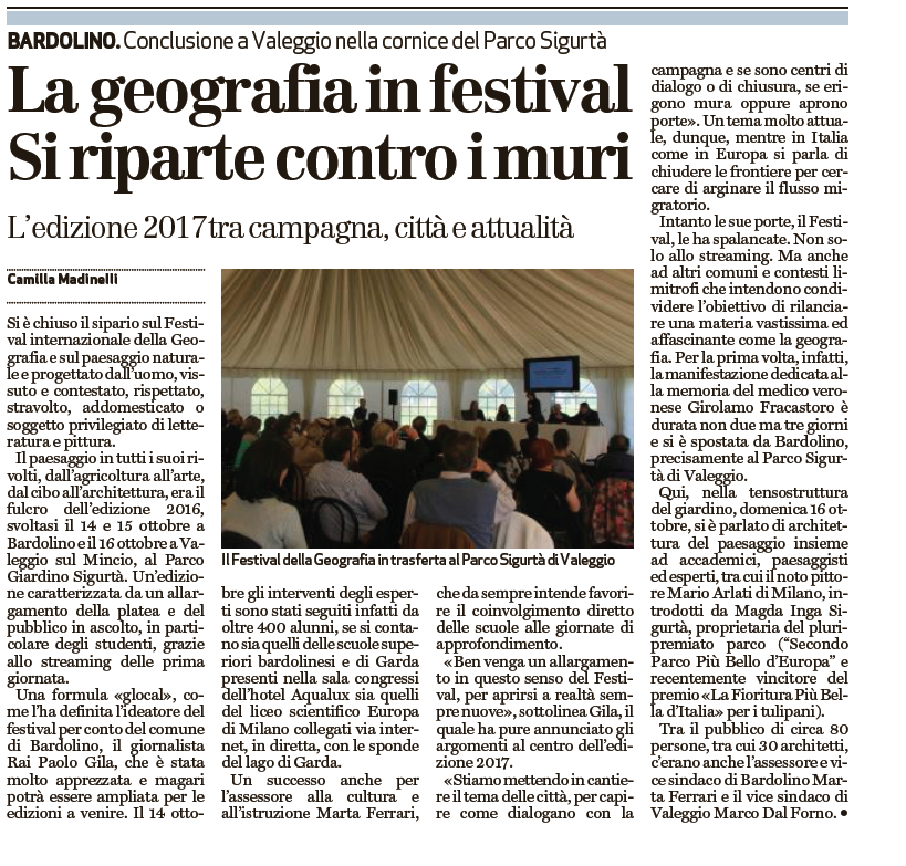 La Geografia in Festival. (L’Arena – 19.10.2016)